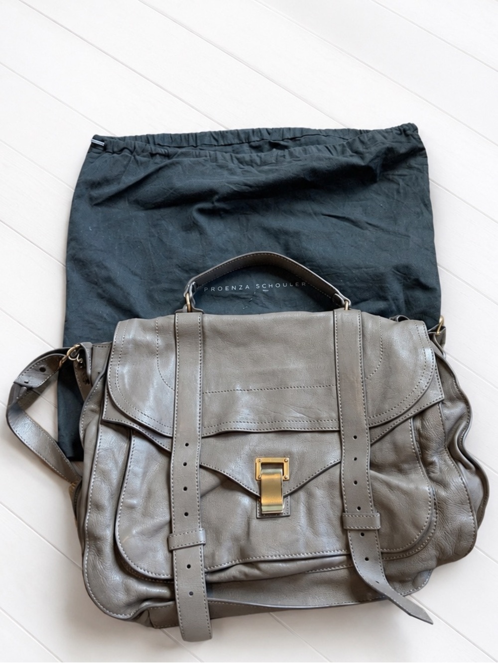 Proenza Schouler Gray Leather Messenger Bag with Gold Hardware